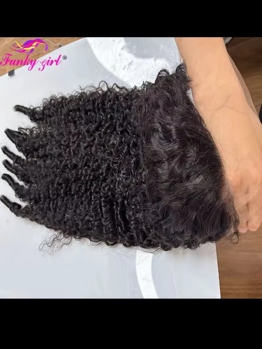 Funky Girl HD Lace Front Curly Human Hair Wig - Natural Black